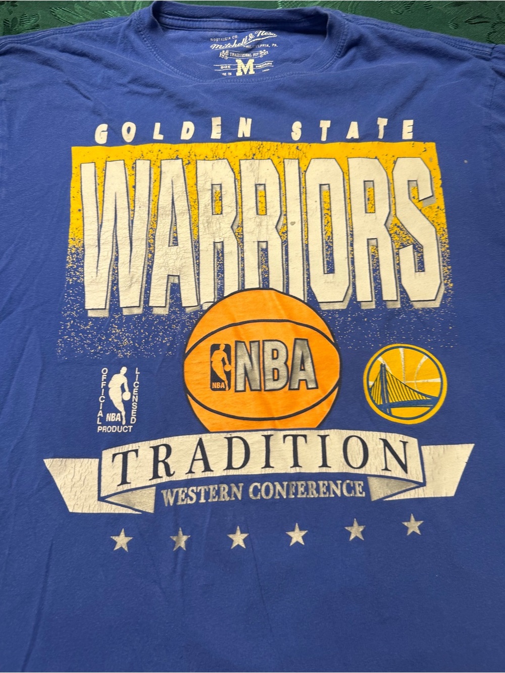 Mitchell & Ness Blue Golden State Warriors Graphic Tee with Yellow Accents